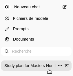 Capture d'écran du menu contenant l'historique des discussions